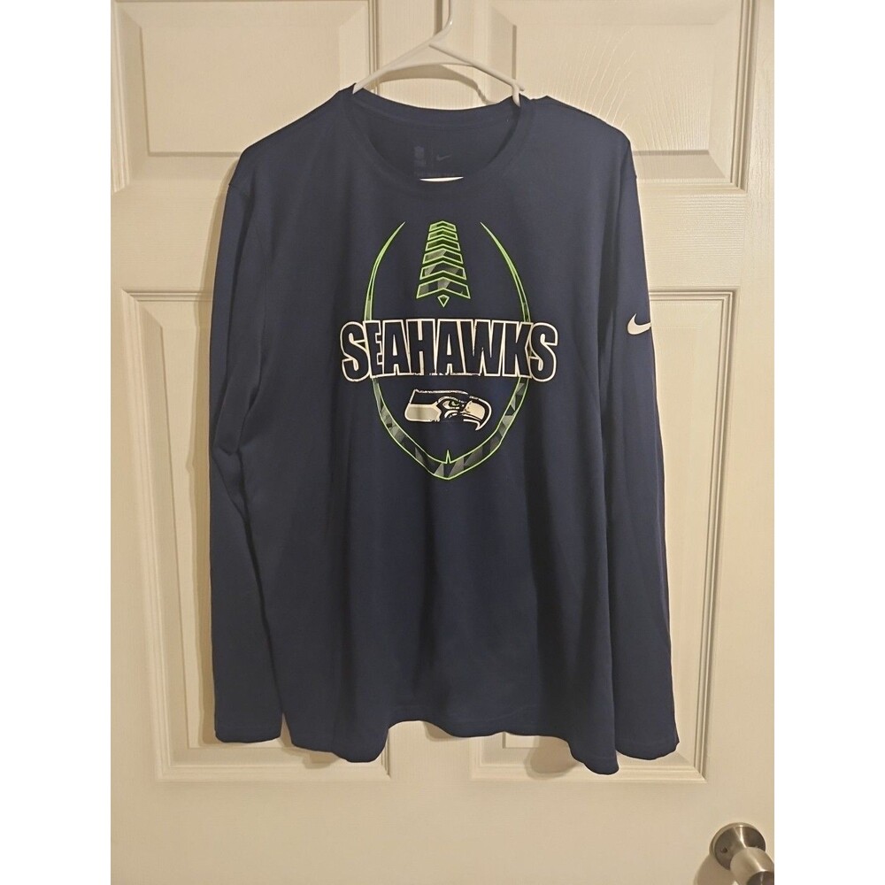 Seattle Seahawks Nike Dri Fit Long Sleeve Shirt Mens Size XL Navy Blue Go Hawks